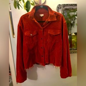 So cute! corduroy jacket size L brand new burnt orange colored frayed at edges